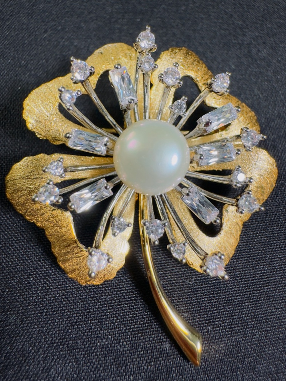 Gold-Tone Floral Pearl & Crystal Brooch - Elegant Women’s Jewelry